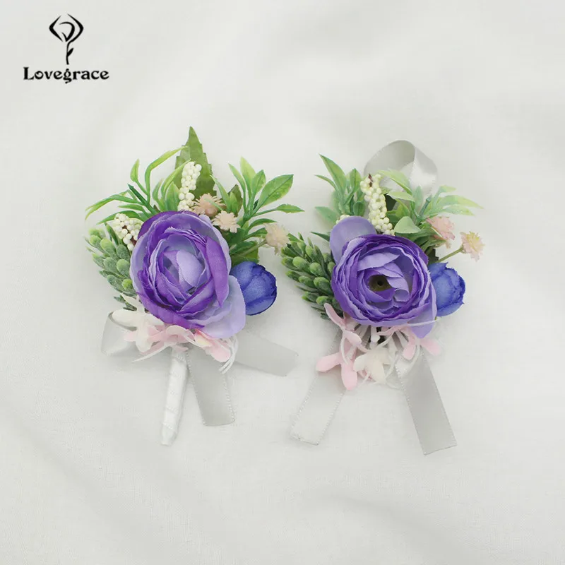 Lila Rose Brautjungfer Corsage Armbänder Blumen Blume Im Knopfloch Trauzeuge Hochzeit Silk Blumen Hochzeit Zeuge Ehe Zubehör