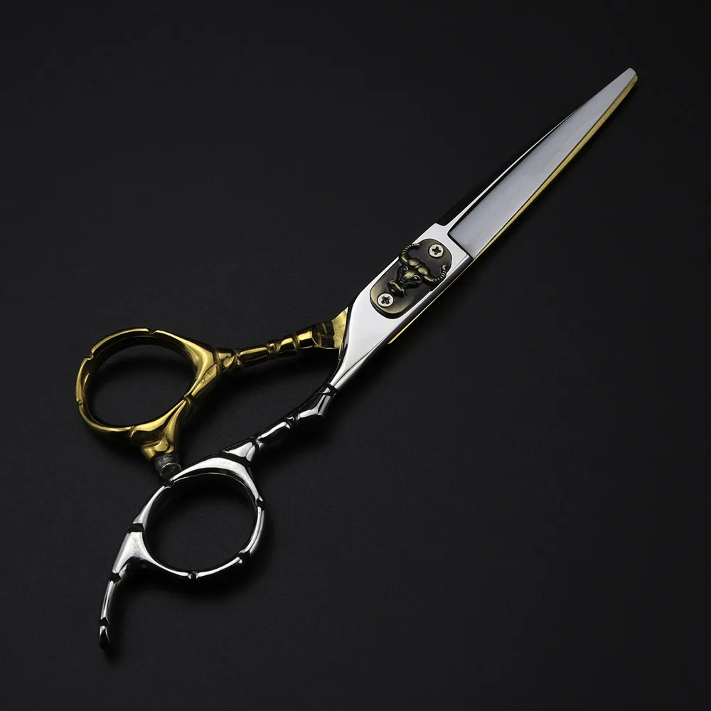 Professional Japan 440c steel 6 inch Bull head hair cutting scissors haircut thinning barber cut shears hairdressing scissors