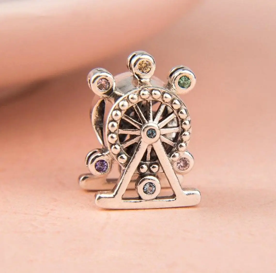 925 Sterling Silver Ferris Wheel Charm Multi-Colored Crystal Charm Bead Fits All European Pandora Jewelry Bracelets Necklaces