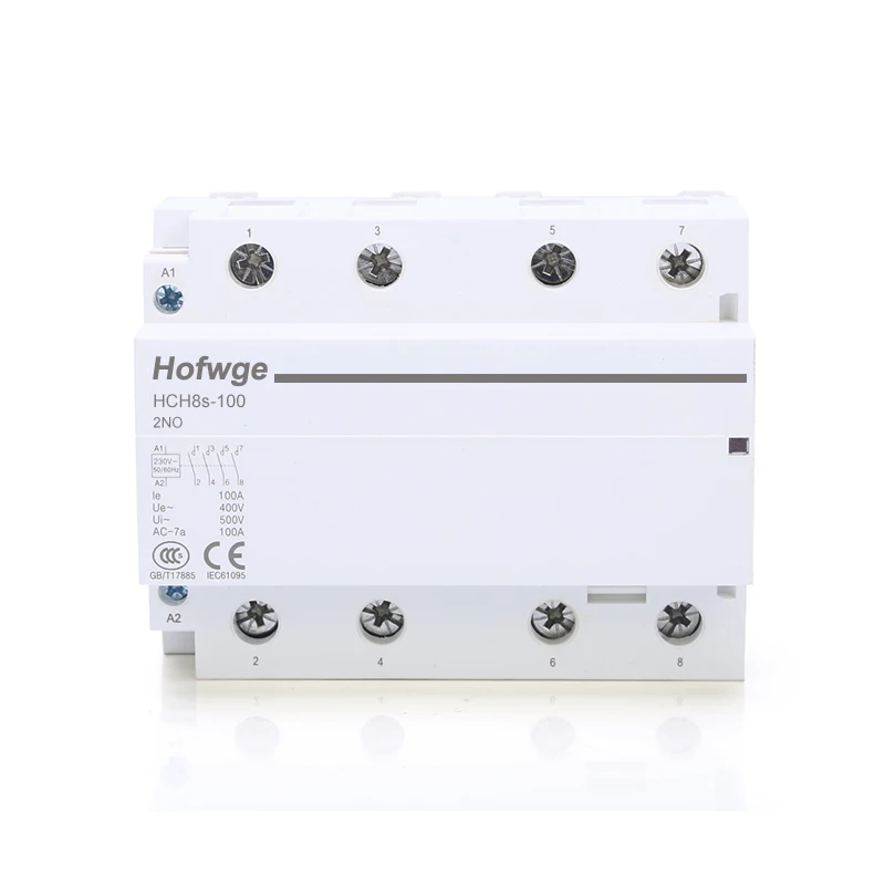 HCH8s-100 Modular Contactor 2P 100A 2NO or 4NO 24V 110V 220V Automatic Household Contactor Din Rail Type