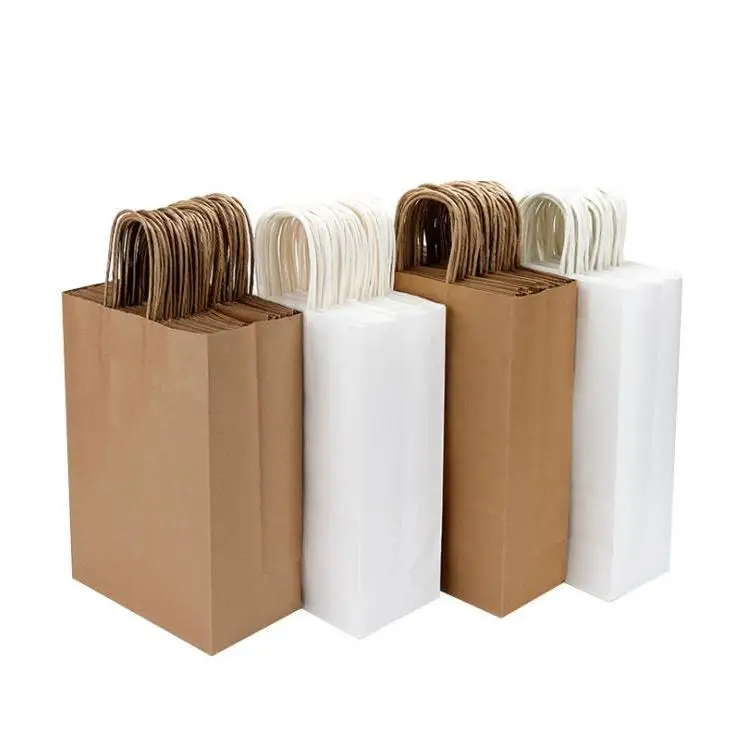 Kraft Paper Bag With Handles White Gift Packaging Bags For Wedding Birthday Party Jewelry Paper Bags Shopping Bags Wholesale