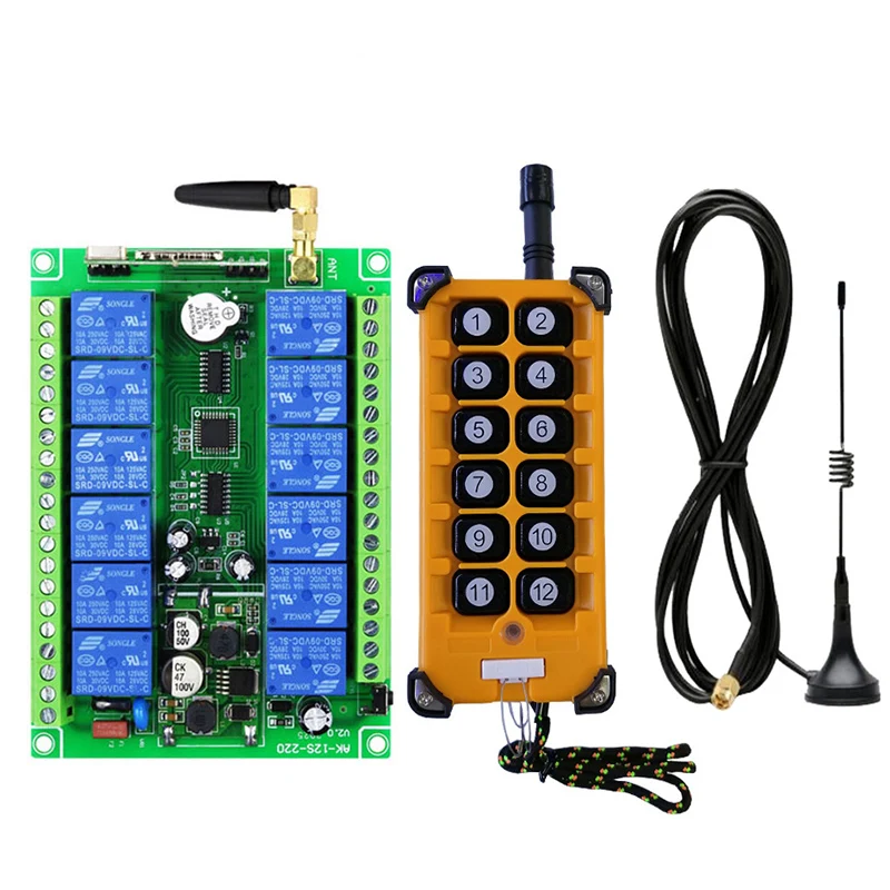 

3000m Industrial DC 12V 24V 36V 48V 12CH RF Wireless Remote Control Overhead travelling crane System Receiver Suckers antenna