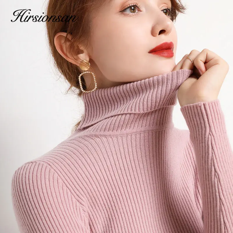 Hirsionsan Elegant Basic Knitted Sweater Women 2023 Bottoming Skinny Female Warm Knitwear Casual Pullovers Ladies Solid Jumper