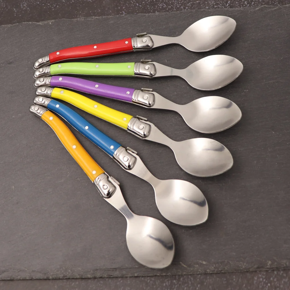 6pcs Stainless Steel Laguiole Coffee Spoons Set Plastic Handle Spoon Set for Tea Tableware Colorful Small Spoon