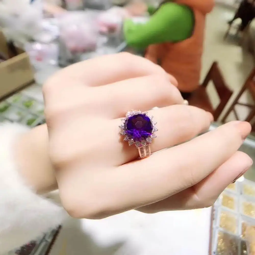 

Natural And Real Amethyst Sterling Silver Ring For WomenTop Quality Amethyst Birthday Gift Party Wedding Ring