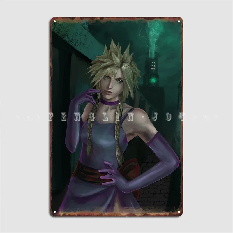 Cloud Strife Remake Crossdress Poster Metal Plaque Cave Pub Club Party Retro Plates Tin Sign Posters