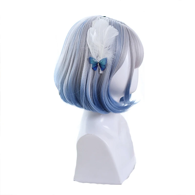 L-mail-Peluca de cabello sintético para mujer, cabellera artificial con flequillo, color azul mezclado, estilo Harajuku, Cosplay, fiesta, resistente