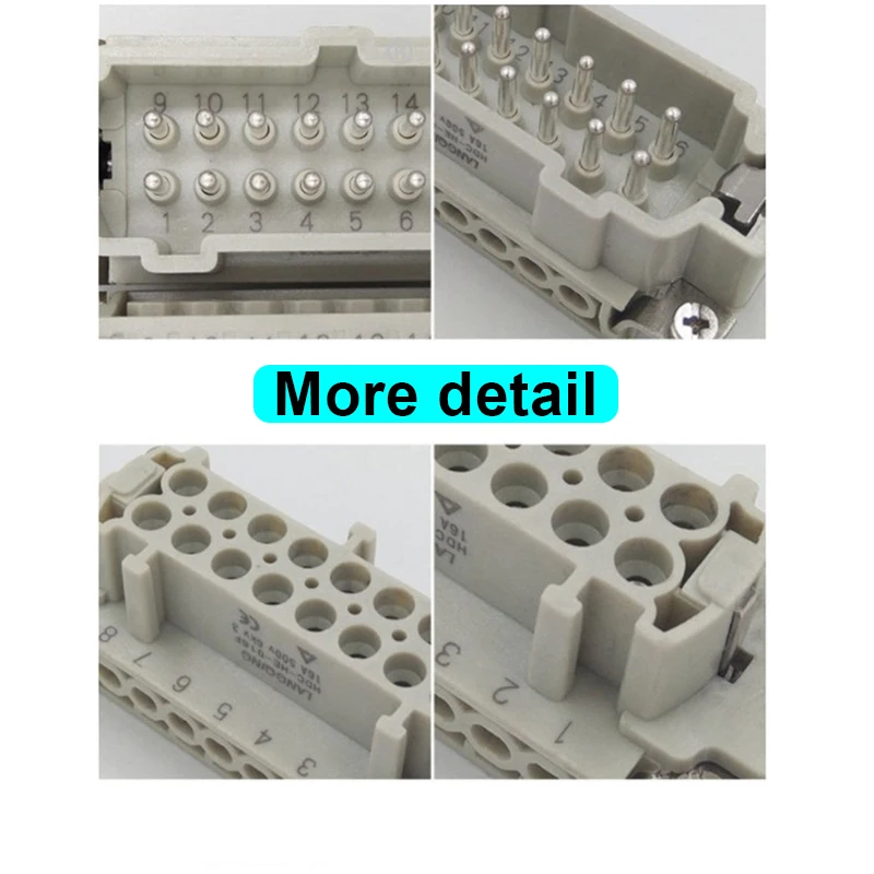 16A 500V Industrial Rectangular Heavy Duty Connector IP65 Waterproof Vertical/Lateral Line Core Aviation Plug Socket HDC-HE-24P