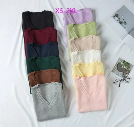 Spring and Autumn V-neck Casual Sweater Vest Women Girl\'s JK Uniform Vest Knit Loose Sweaters