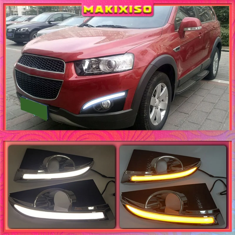 2 pçs 12v led drl luzes diurnas com buraco da lâmpada de nevoeiro para chevrolet captiva 2011 2012 2013 relé sinal volta