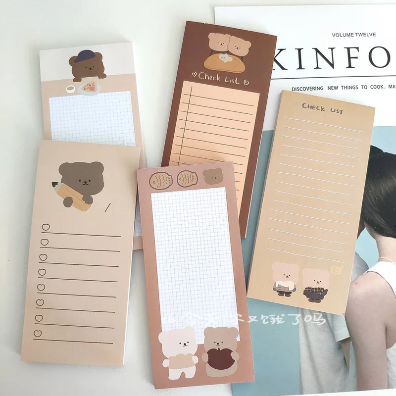 50 Sheet Cute Bear Note Paper Small Big Brown Memo Pad Creative Message Day Week Planner Sticker School Office Stationery Supply