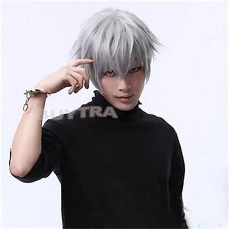 Japan Anime Tokyo Ghouls Ken Kaneki Cosplay Wig Short  Gray Synthetic Hair Wigs Costume Party Men's Pelucas Peruk