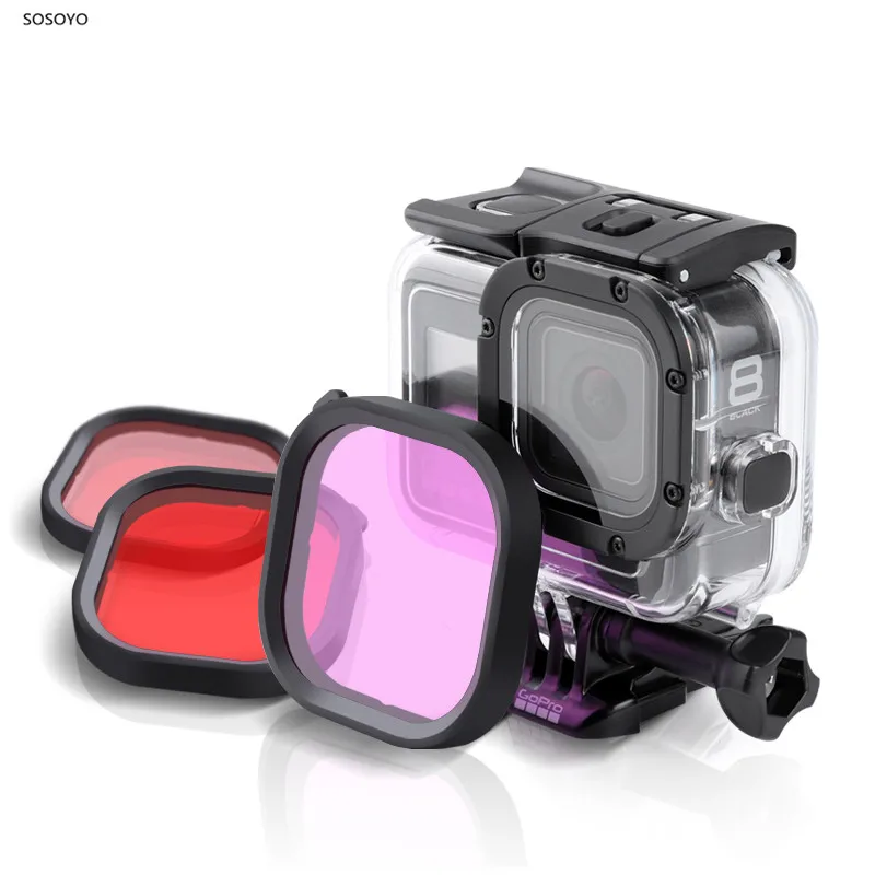 Original Waterproof Case Filter Protective Shell Purple Pink Red Filters For Gopro Hero 8 Black Action Camera Accessories