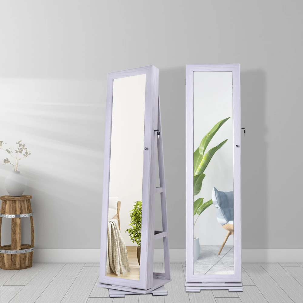 360 Degree Rotation Full-Body Mirror Cabinet PVC Film Moisture Proof Dressing Mirror Cabinet Super Storage Jewelry Storage