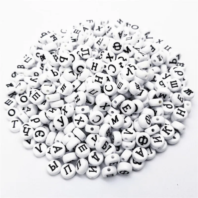 4*7mm Random Mixed Russian Letter Acrylic Round Flat Digital Heart Beads For Jewelry Making Diy Bracelet Finding