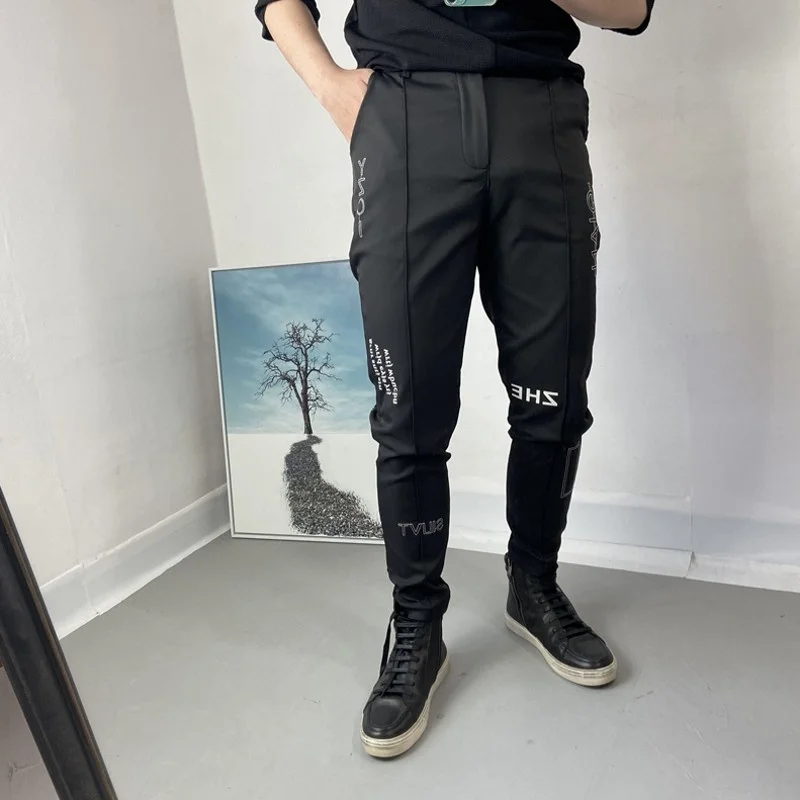 Autumn 2022 New Mens Slim Casual Fashion Embroidery Print High Street Hip Hop Cargo Pants Concise British Style Male Pants