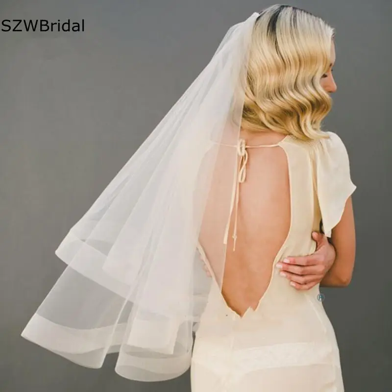 Nuovo arrivo velo da sposa a due strati con bordo a nastro pettine veli da sposa avorio accessori da sposa economici mariage