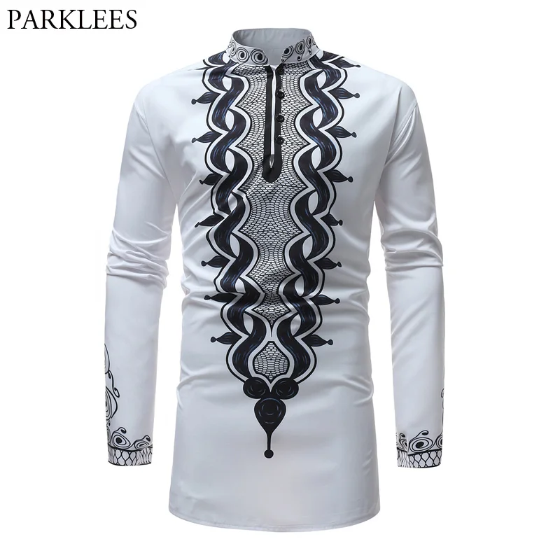 Afrikanische Tribal Dashiki Longline Hemd 2022 Marke Neue Slim Langarm Mandarin Kragen Kleid Hemd Männer Afrikanische Kleidung Camisa