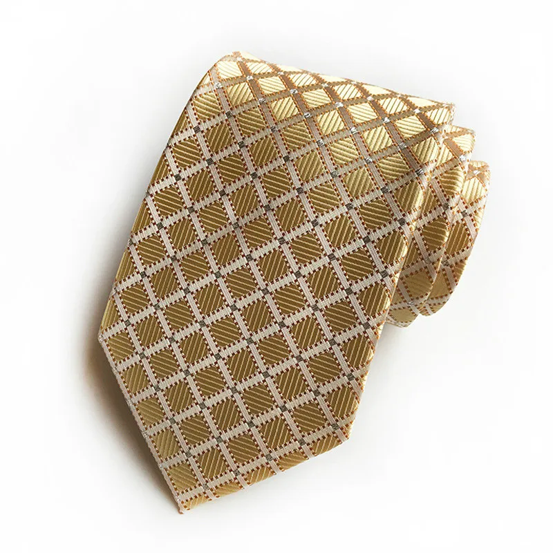 

New Classical Mens Tie Gold Plaid Silk Ties Fit Wedding Party Striped Paisley Formal Dress Necktie Mens Gifts