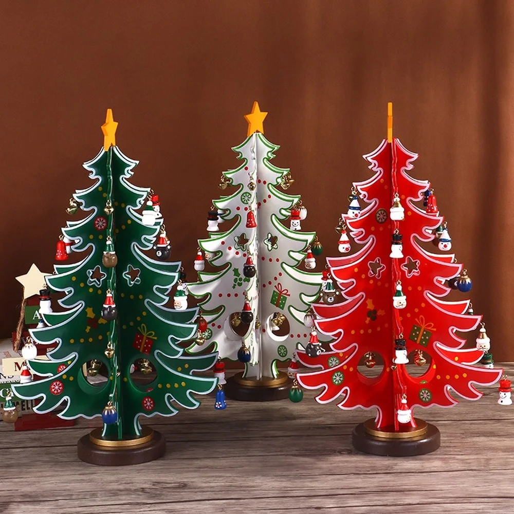 New Christmas Decorations Wooden Christmas Tree Home Decoration Creative DIY Assembly Desktop Decoration Wooden Hand Toy