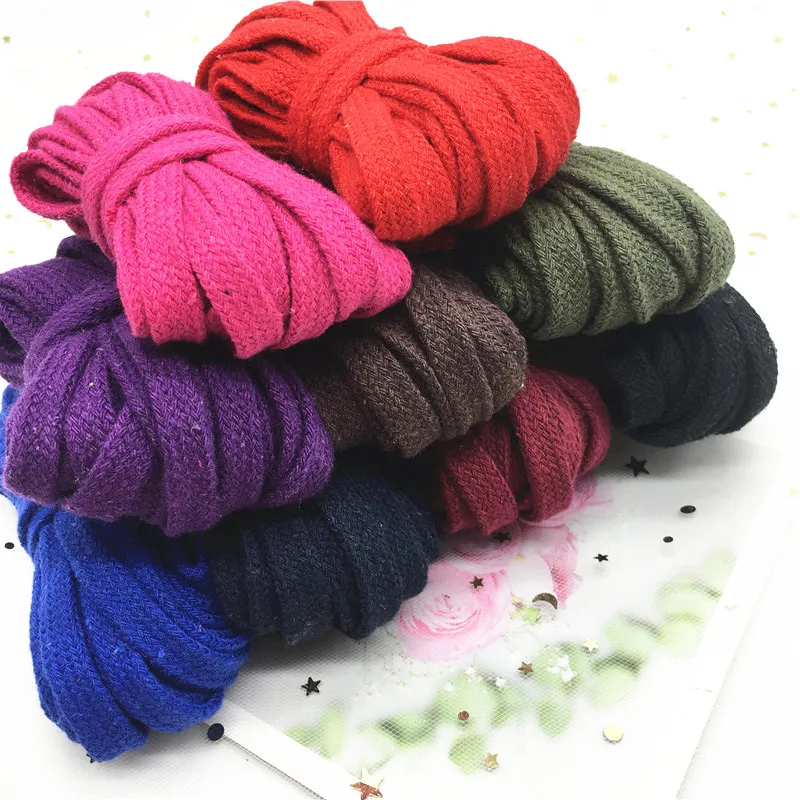 10mm Colorful Cotton Woven Rope Hollow Flat Twisted Cord Sportswear Belt Craft DIY Sewing Sash Rope Shoes Hat Decoration 5yards