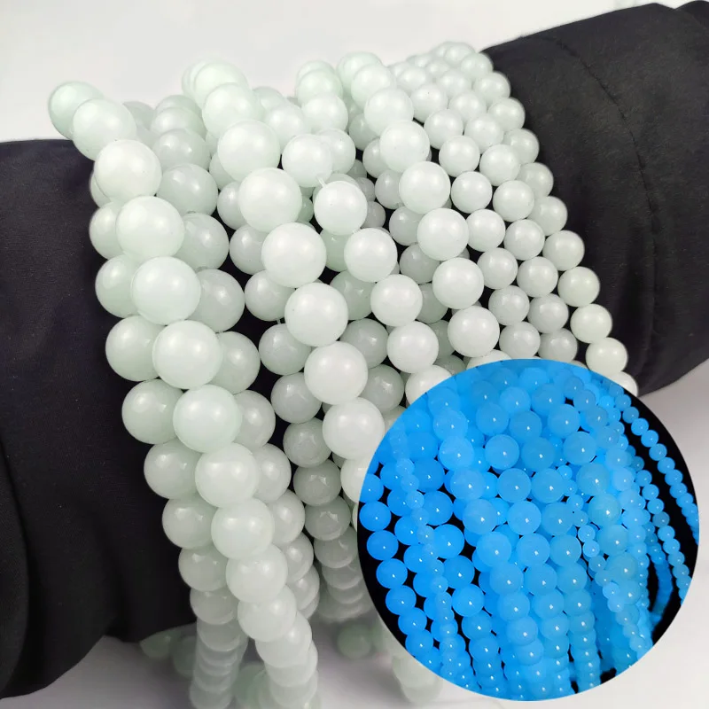 JHNBY Luminous Green/Blue Round Natural Stone 6/8/10/12MM Glow In The Dark Spacers Loose Beads For Jewelry Making DIY Bracelets