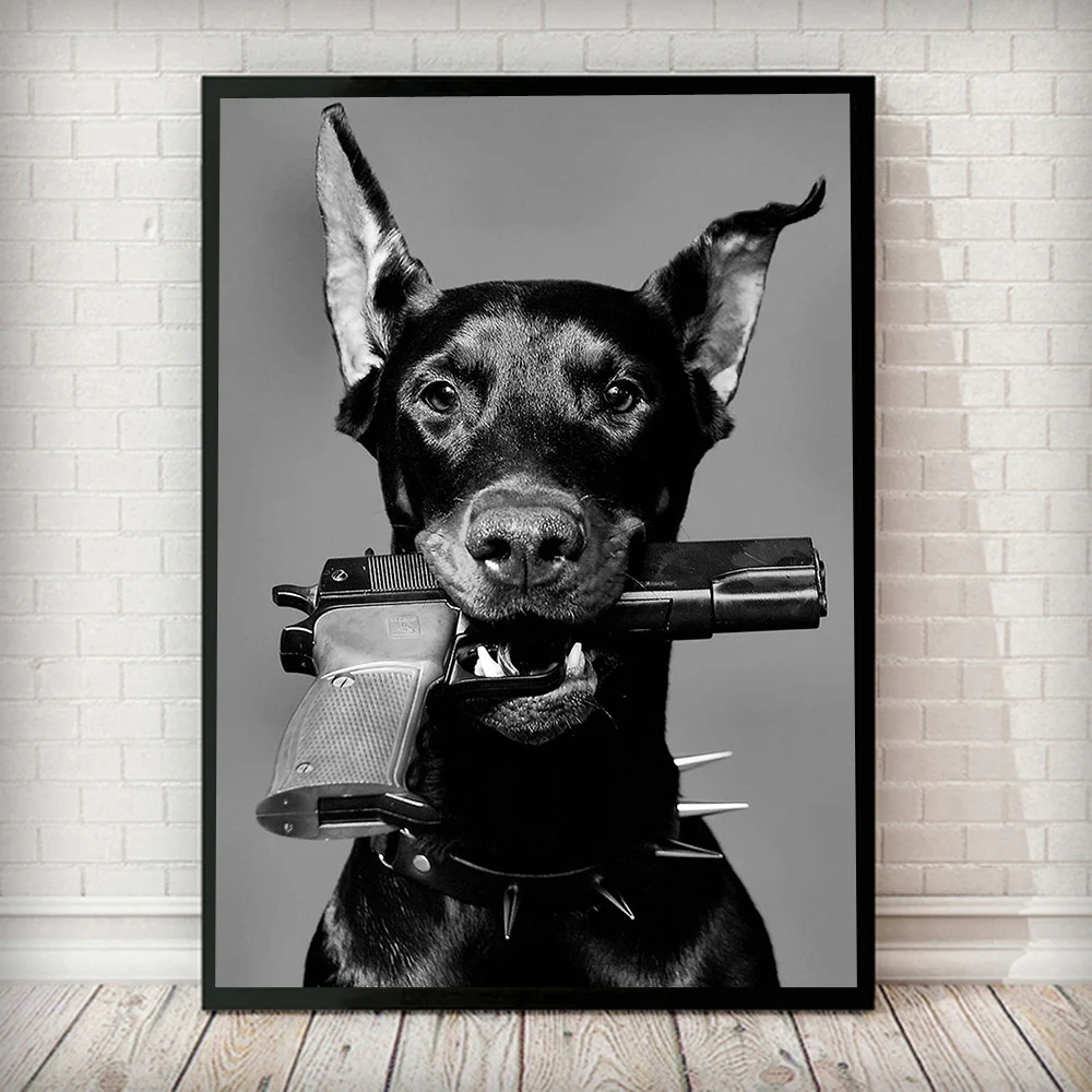 Hypebeast Modern Black White Doberman Gun Luxury Fashion Poster Prints Canvas Painting Wall Art Picture Nordic Room Home Decor
