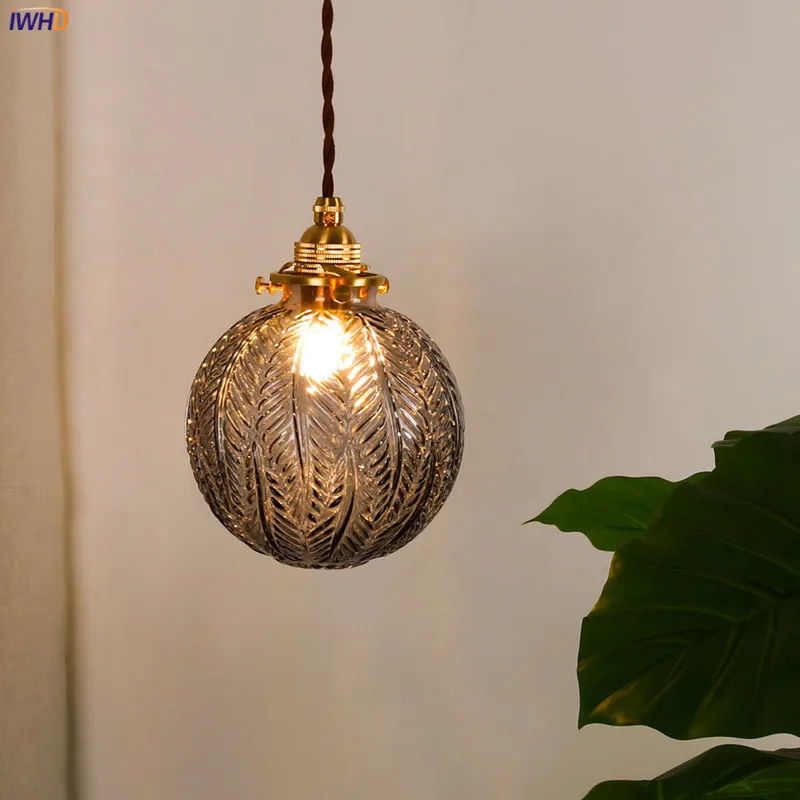 IWHD Gaya Jepang Kaca Liontin Lampu Perlengkapan Kamar Tidur Ruang Tamu Ruang Tembaga Loft Dekorasi Industri Vintage Lampu Lampu Gantung