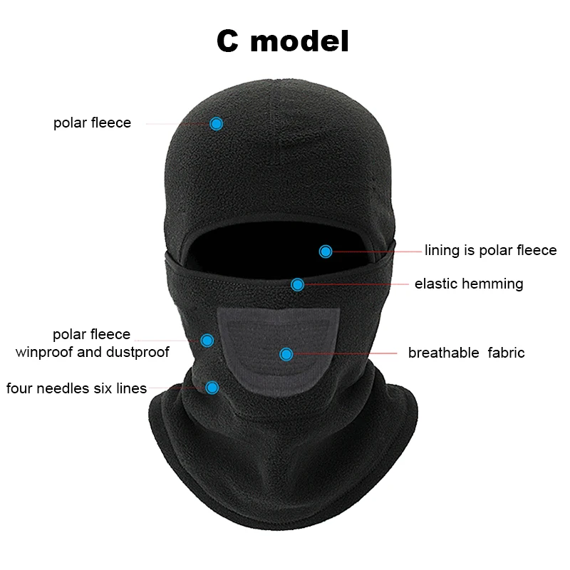 TH05 Winter Thermal Fleece Ski Mask Full Face Cover Snowboard Hood Scarfs Outdoor Sport Windproof Cycling Headgear Balaclava