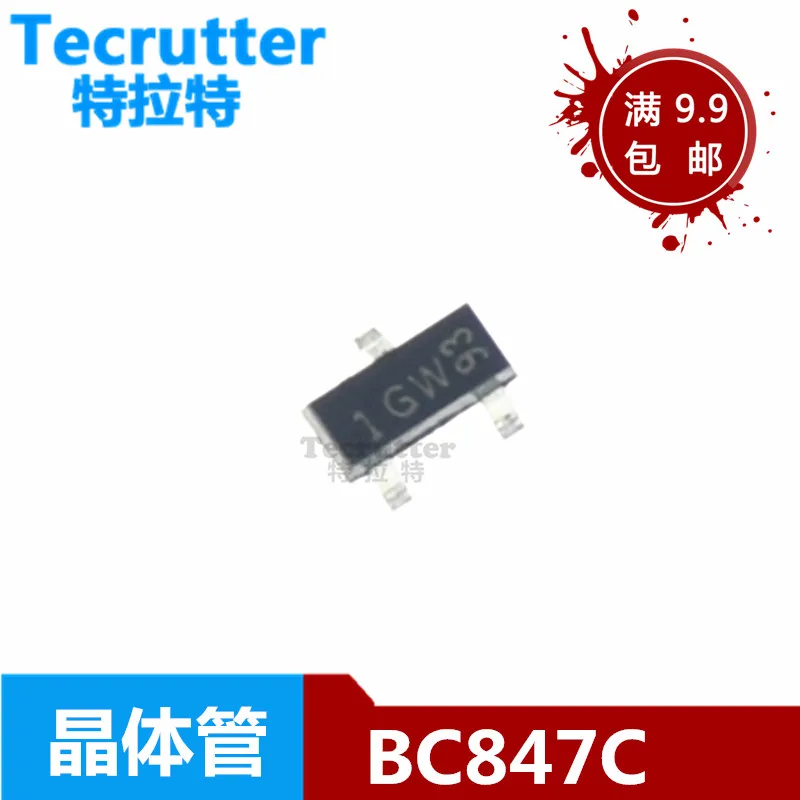 100pcs 100mA PCs/Lot Bc847c 1GW SOT-23 45V/Pn Triode