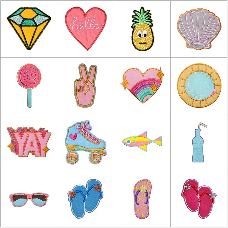 

Fruit Roller Skates Drink Lollipop Seashells Women Love Heart Motif Iron on Sticker Clothing Appliques Diy Patch Accessories