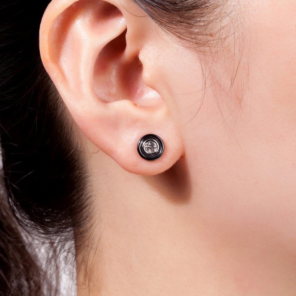 Fashion Wedding Bijoux Black White Ceramic Stud Earrings For Women With Big Carat AAA Health Ceramic Round Zirconia Earring Girl