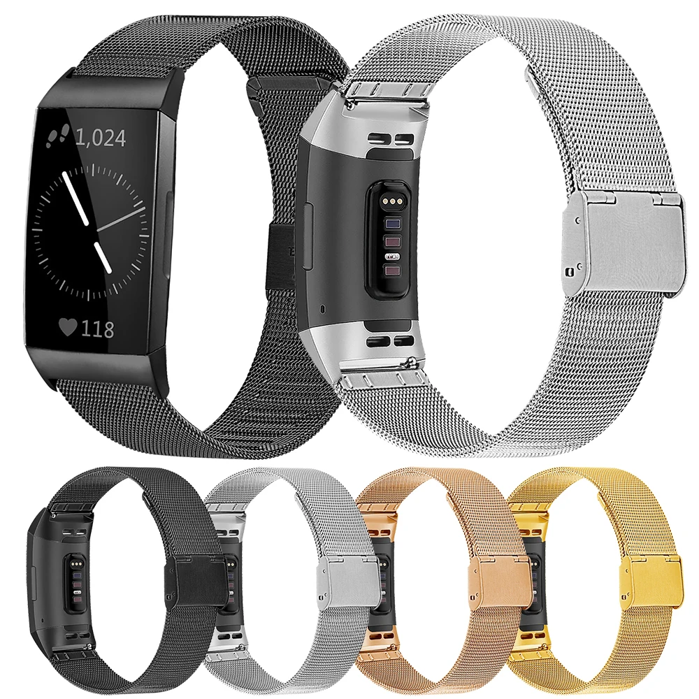 Essidi Lưới Đồng Hồ Ban Nhạc Dành Cho Vòng Đeo Sức Khỏe Fitbit Charge 3 4 5 3 4 SE Thép Không Gỉ Milanese Vòng Tay Dây Đeo Cổ Tay Correa fitbit Charge 2