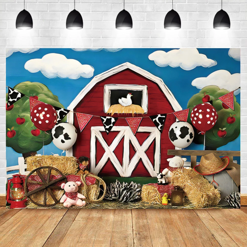 Laeacco Farm Theme Birthday Party Backdrop For Photography Warehouse Haystack Cartoon Doll Newborn Baby Shower Photo Backdrop