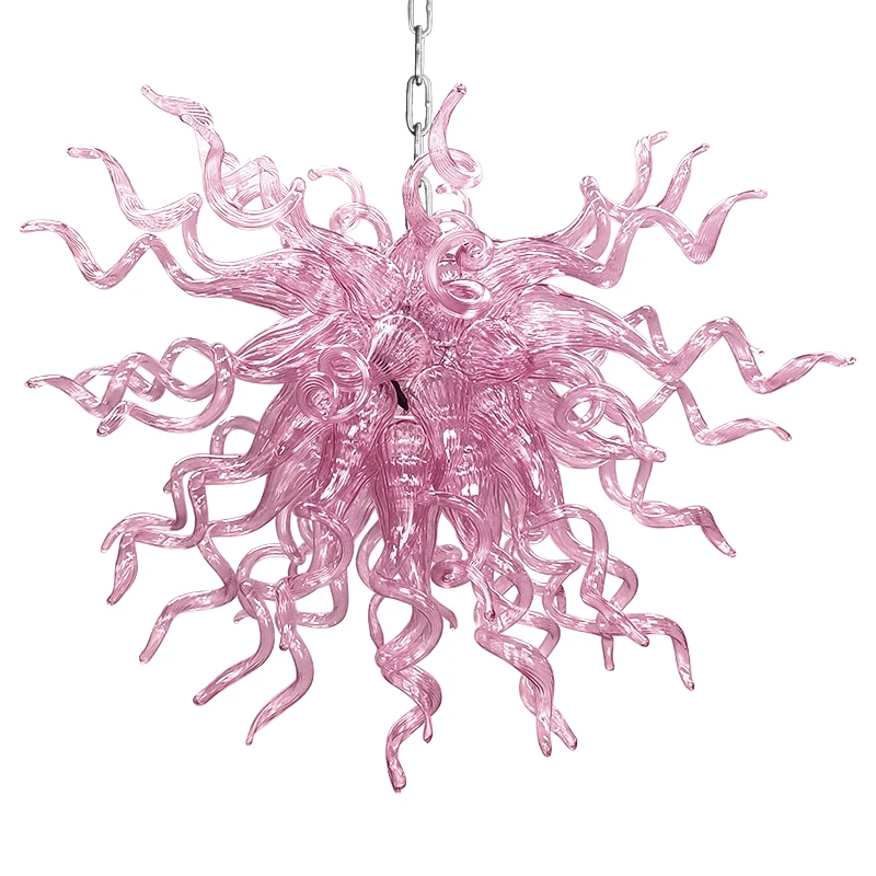 Soft Gentle Pink Art Glass Chandelier Light E14 Hanging Chain Lamp Modern Chandelier Girls Room Home Party Foyer Hall Bedroom