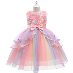 Baby Girl Dress Flower Girl Wedding Princess Dress Girl Christmas Bowknot Costume Kids Birthday Party Cake Skirt Girl Dress