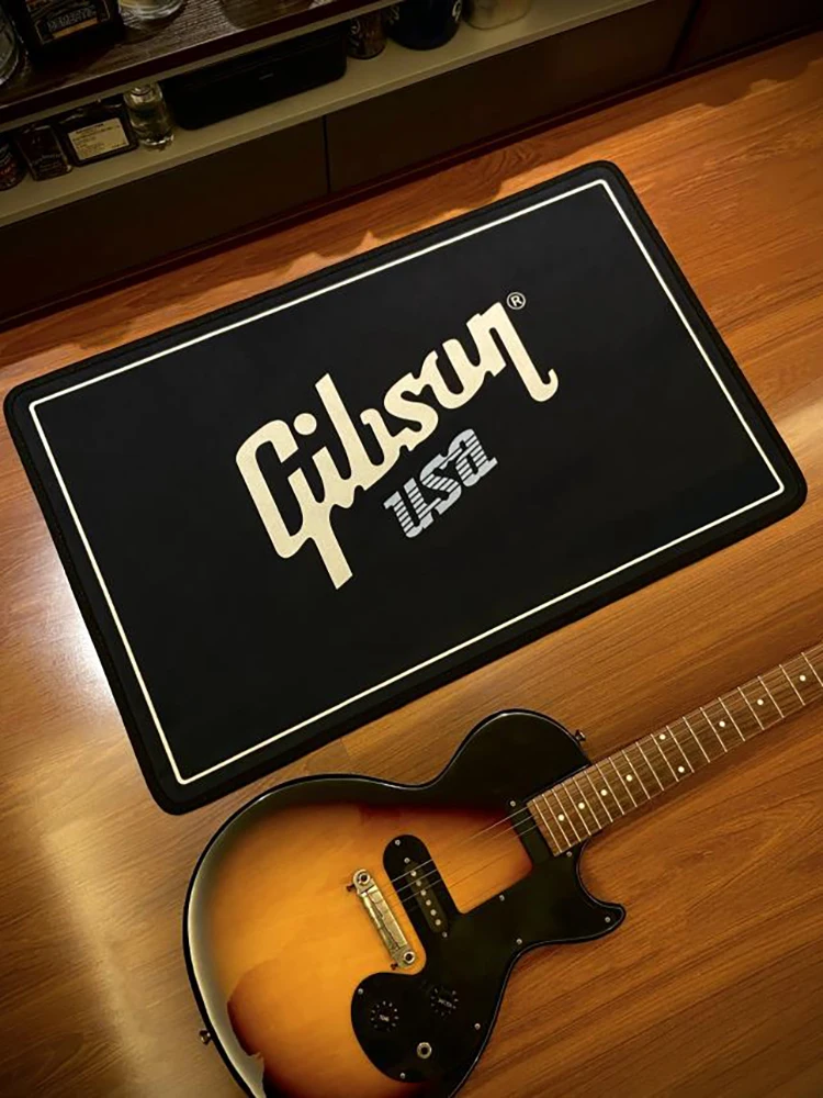 GIBSON Guitar Printed Music Flannel Area Rug Printed Room Bathroom Mat Floor Carpet For Living Room Bedroom Home Decoration