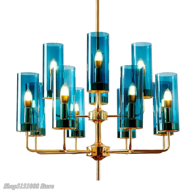 Modern luxury glass chandelier 6-15 heads blue/amber nordic LED Hanging Lamp living dining room bedroom indoor lighting fixtures