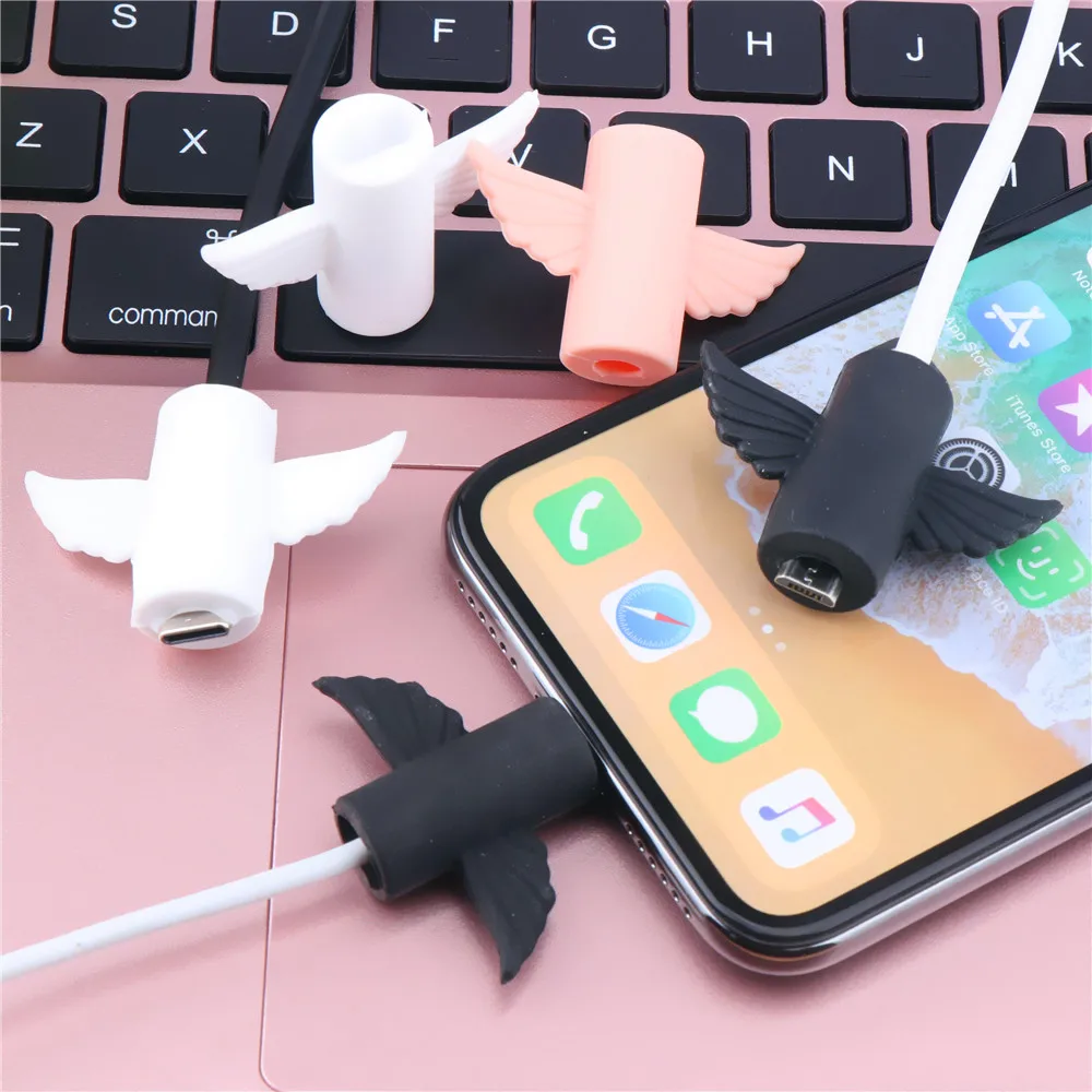 2PCS/Set Cute Type C Micro Usb Cable Protector Cartoon Angel Organizer Holder For iPhone Cable Winder Cover