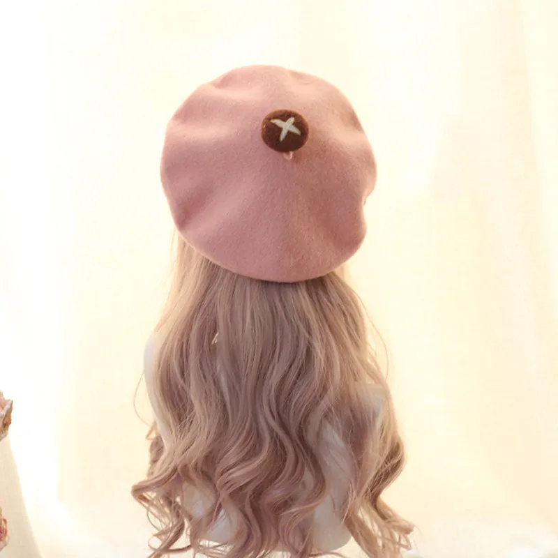 Bear beret handmade wool felt mushroom beret super cute hat painter hat autumn winter Vintage Lolita Girls Beanies wholesale