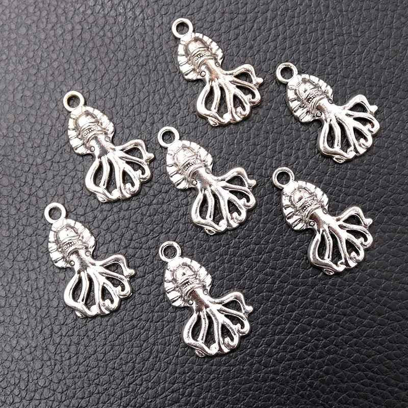 10pcs Silver Plated Six Claw Metal Octopus Ocean Charms Earrings Necklace Pendants DIY Jewelry Handicraft Making 29*18mm A1779