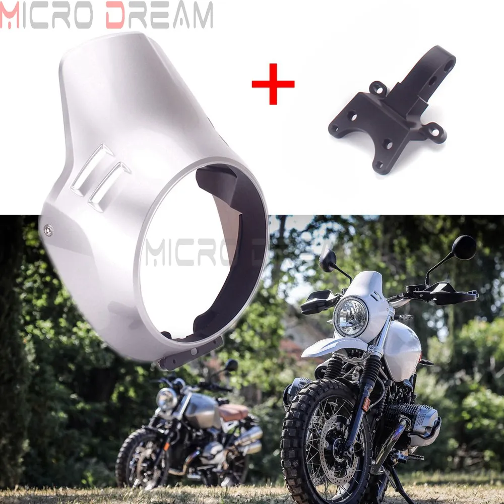 For BMW R nineT Scrambler / RnineT Urban G/S 2017 Headlight Fairing 2016-2019 Silver Windscreen Round Head Lamp Front Mask Cowl