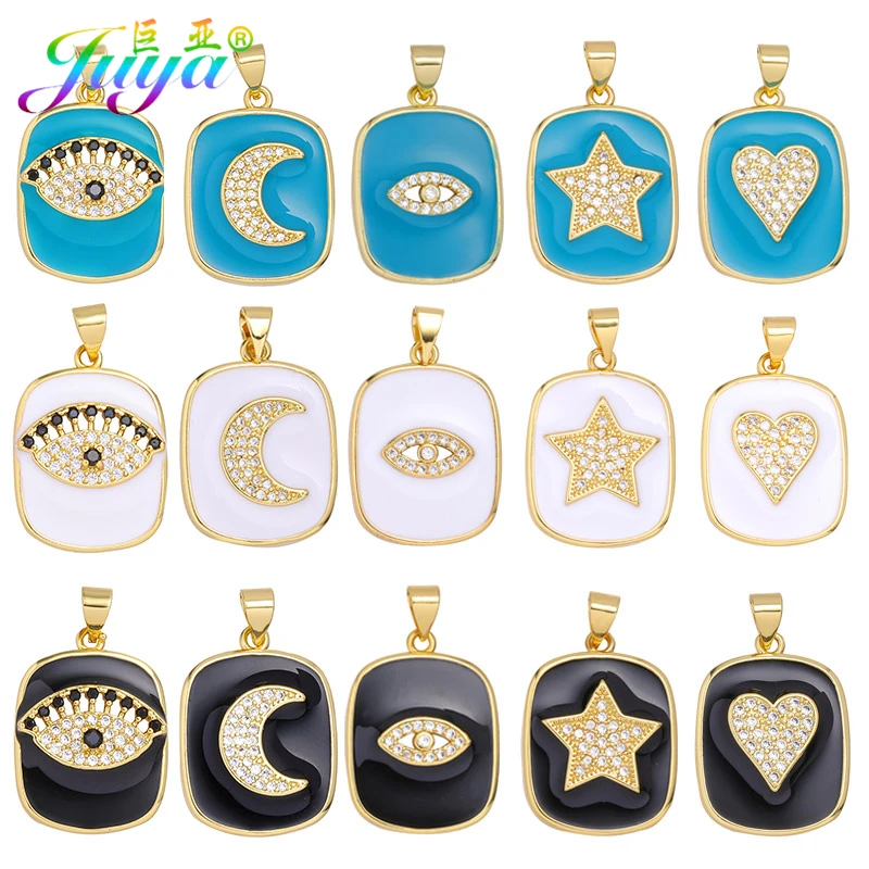 Juya DIY Designer Jewelry Resin White/Sky Blue/ Black Enamel Evil Eye Love Heart Star Moon Charms For Needlework Jewelry Making