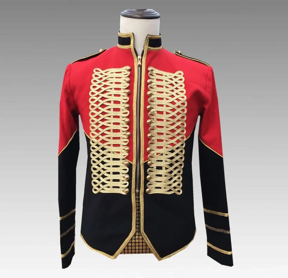 2020 New Men's Court Jackets Trendy Epaulet Black-red Stitching Military Uniform Coat Male Singer Host Nightclub Concert Costume