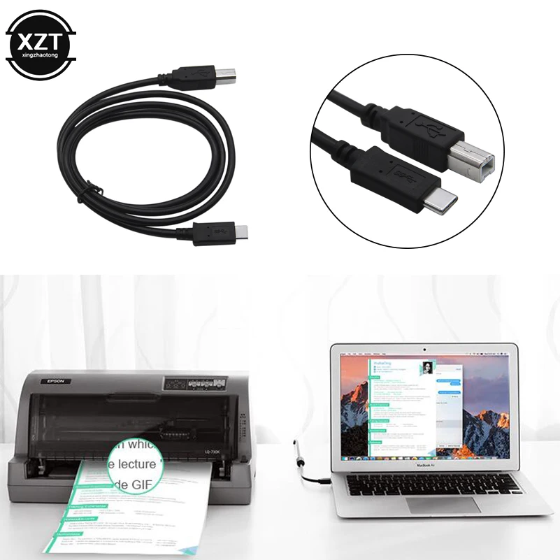 USB 3.1 Type C Male Connector to USB 2.0 B Type Male Data Cable Adapter for Cell Phone Printer Hard Disk File Transfer Fast