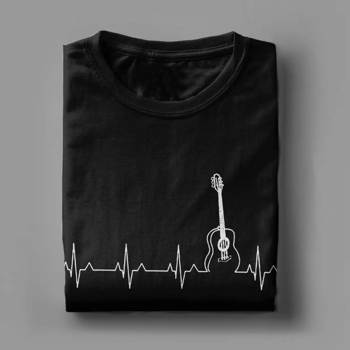 Casual Guitar Heart Beat Heartbeat T-Shirts for Men Crewneck Cotton T Shirt Music Short Sleeve Tees Plus Size Clothing