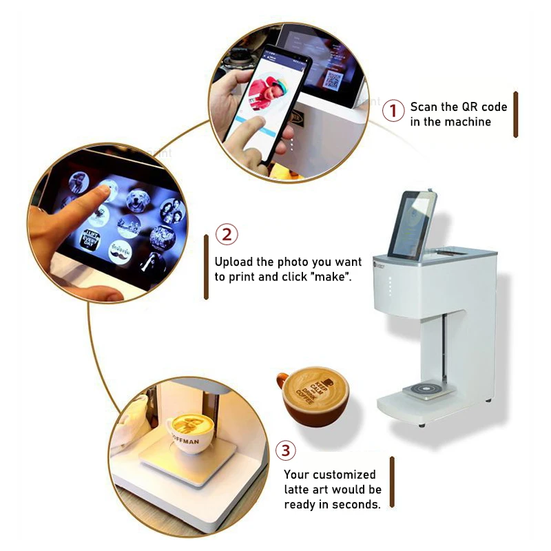 Imagem -04 - Evept-impressora de Café 3d Máquina de Café Automática Operação Full-touch Faça Você Mesmo Impressão de Fotos em Alimentos Como Bolo Pão Café