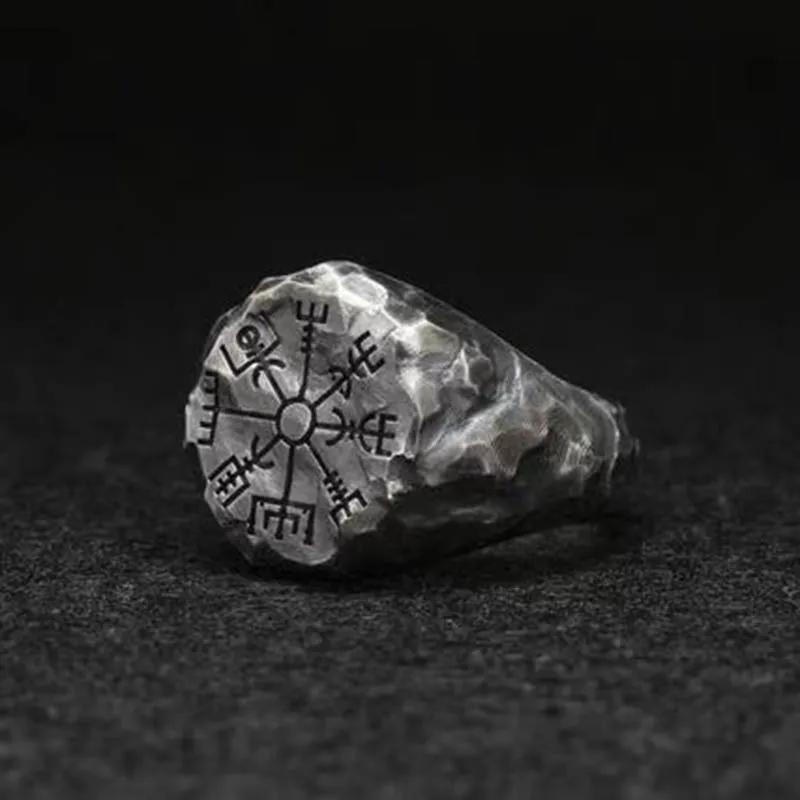 Never Fade Stainless Steel Viking Compass Runic Statement Rings Men Vintage Color Nordic Viking Totem Odin Men Rings Jewelry