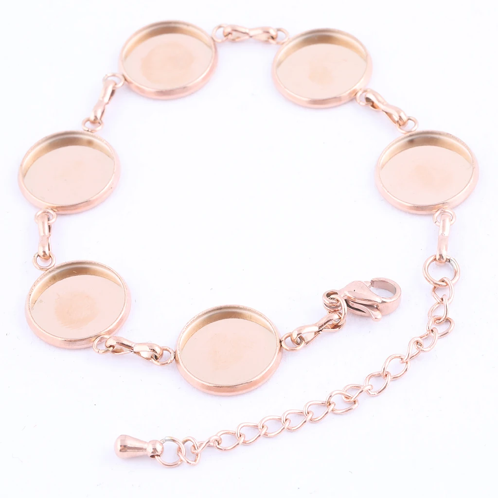 Pulsera de cabujón redonda chapada en oro de acero inoxidable, 2 piezas, 12mm, Base de ajuste, bandejas de bisel Diy para pulseras, fabricación de