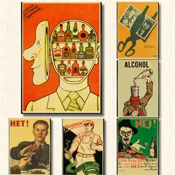 Póster Retro antialcohol de URSS, impresiones de papel kraft, Imagen Clara para habitación, Bar, pintura artística para el hogar, pegatina de pared